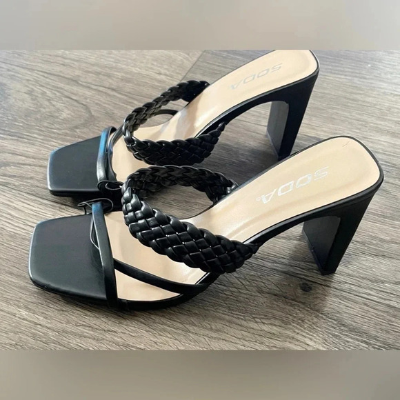 Soda brand braided strap black mule heel sandals size 7 heels party - Picture 2 of 7